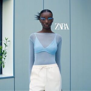 Zara, Ribbed Triangle Bralette, Size : Large, Light Blue